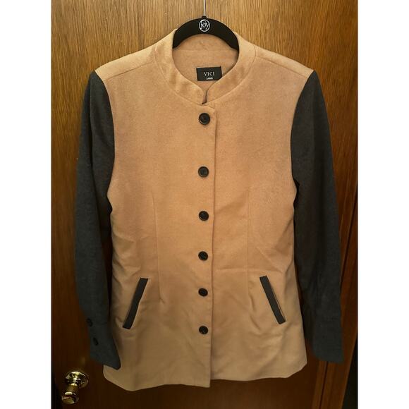VICI TAN & CHARCOAL BUTTON UP JACKET; SIZE L - Picture 2 of 5